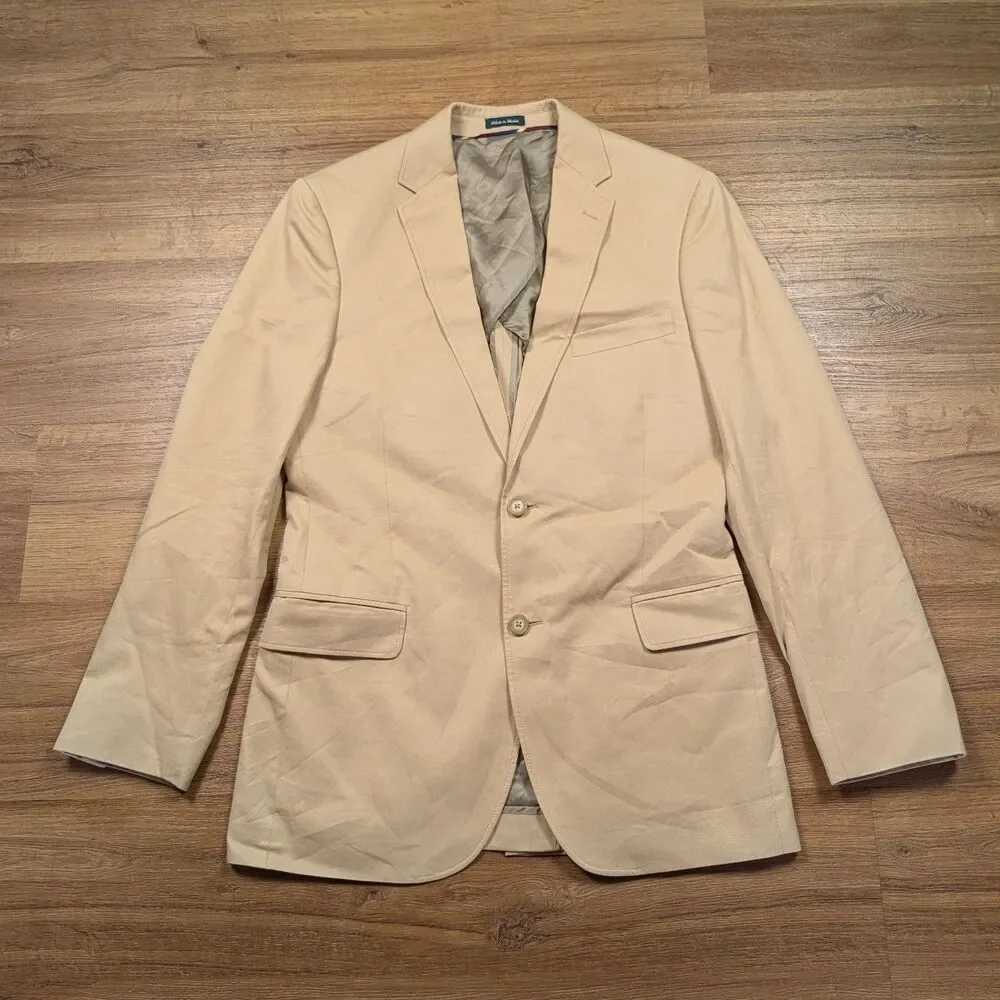 J Crew Blazer Mens 38R Tan Beige 2 Button Cotton Jacket Sports Coat Business
